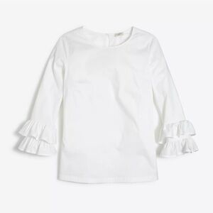 J Crew White Double-Tiered Bell Sleeve Cotton Stretch Top, MSRP $69, sz 0